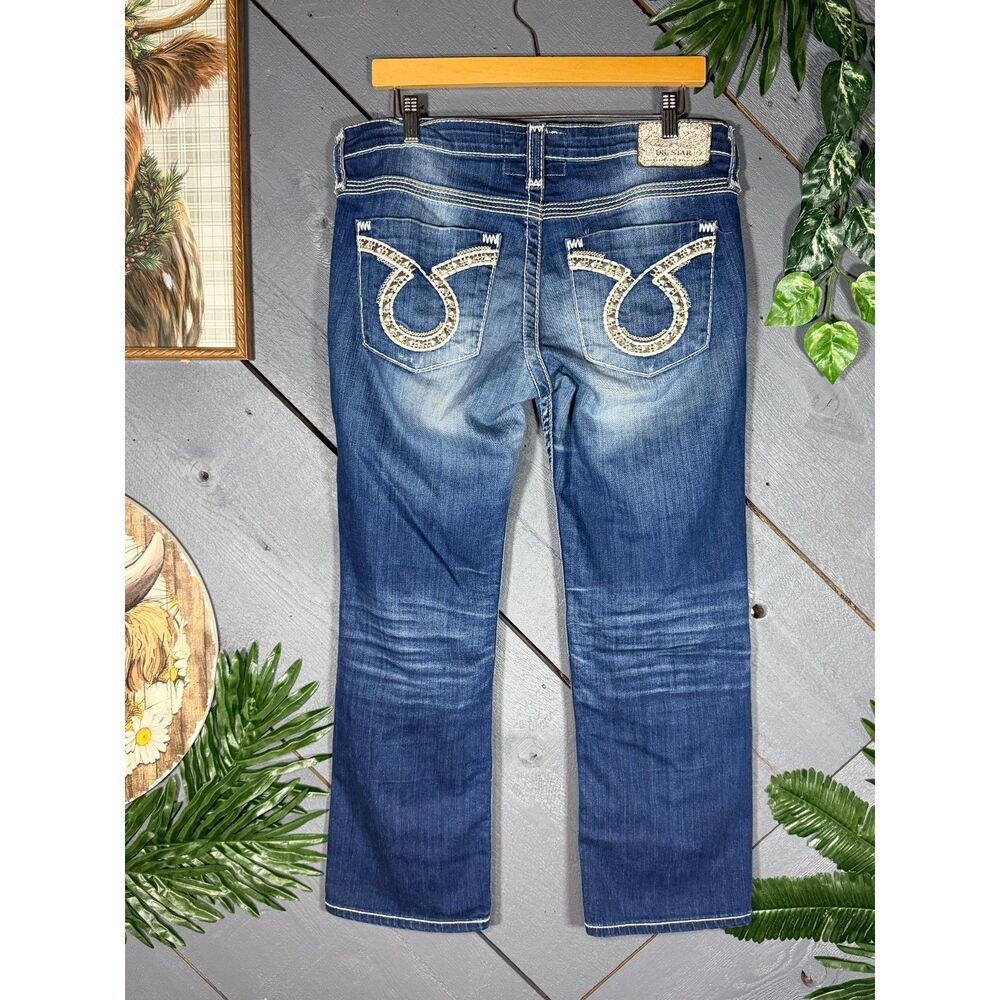 Big Star Liv Crop Jeans Vintage 1974 Bling Horseshoe Bootcut Y2K Western SZ: 31
